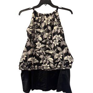 24 & Ocean Black Floral Print Tankini Top /Shorts Sz 20W Nylon/Polyester Swimwea